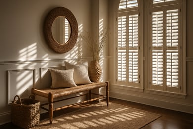 Custom entry shutters manufactured by Elizabeth Shutters